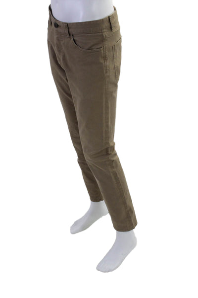 Theory Mens Button Fly Pleated Straight Leg Twill Trouser Pants Brown Size 32