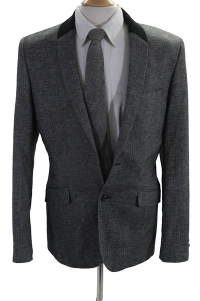 Selected Homme Mens Two Button Herringbone Blazer Jacket Gray Cotton Size IT 50