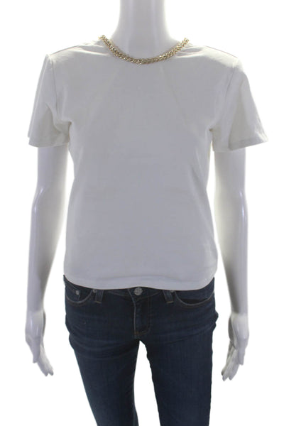 Generation Love Women's Short Sleeves Chain Embellish Cropped Top White Size XS