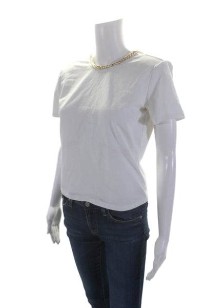 Generation Love Women's Short Sleeves Chain Embellish Cropped Top White Size XS