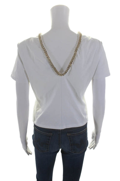 Generation Love Women's Short Sleeves Chain Embellish Cropped Top White Size XS