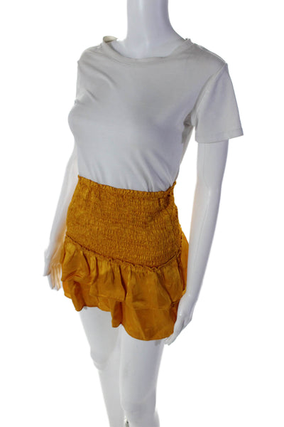 Vanessasitbon Women's Smocked Waist Tiered Ruffle Mini Skirt Mustard Size XS