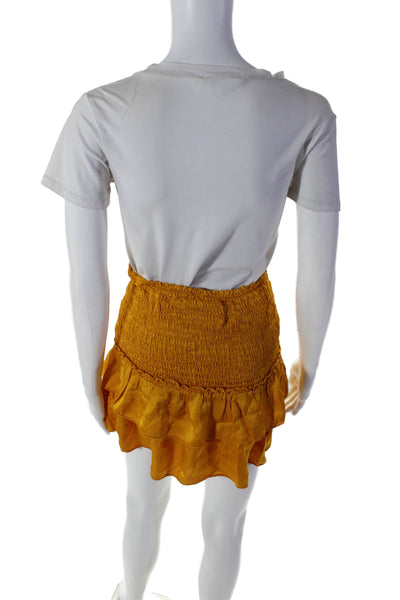 Vanessasitbon Women's Smocked Waist Tiered Ruffle Mini Skirt Mustard Size XS