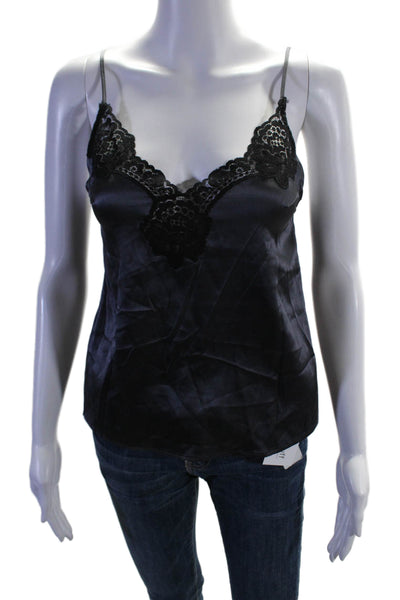 Fleur du Mal Womens Silk Lace Trim Tank Top Gray Black Size Extra Small