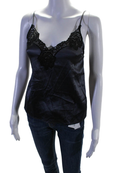 Fleur du Mal Womens Silk Lace Trim Tank Top Gray Black Size Extra Small