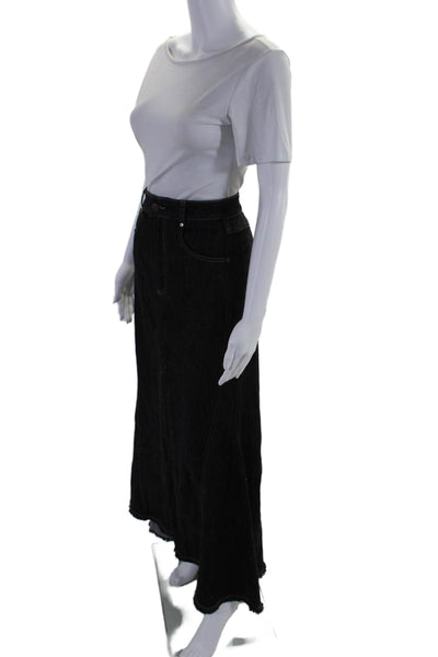 Pilcro Womens Zipper Fly Fringe Trim Denim Midi A Line Skirt Gray Size 4