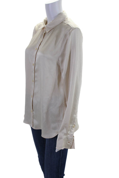 7 For All Mankind Womens Button Up Long Sleeve Collared Satin Shirt White Medium