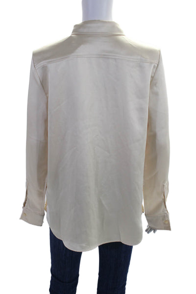 7 For All Mankind Womens Button Up Long Sleeve Collared Satin Shirt White Medium