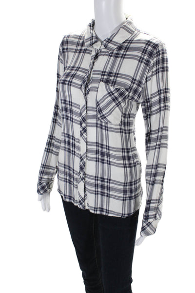 Rails Womens Plaid Long Sleeve Button Down Shirt White Blue Size XS