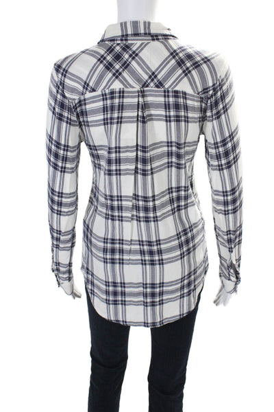 Rails Womens Plaid Long Sleeve Button Down Shirt White Blue Size XS