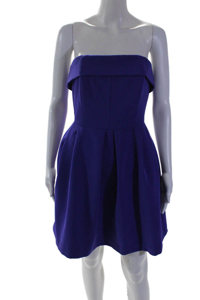 Jewel Badgley Mischka Womens Purple Strapless Flare Cocktail Dress Size 4