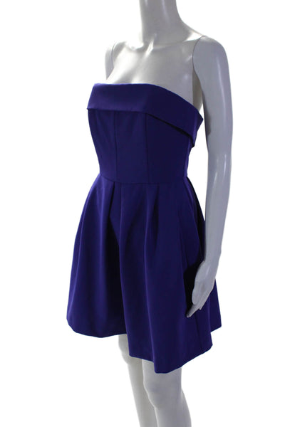 Jewel Badgley Mischka Womens Purple Strapless Flare Cocktail Dress Size 4