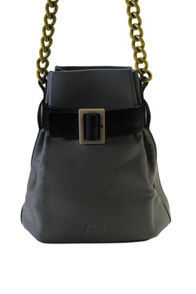 Matter Matters Womens Vegan Leather Buckle Detail Adjustable Bucket Bag Gray