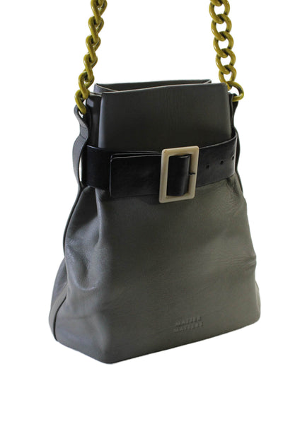 Matter Matters Womens Vegan Leather Buckle Detail Adjustable Bucket Bag Gray