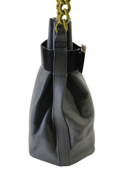 Matter Matters Womens Vegan Leather Buckle Detail Adjustable Bucket Bag Gray