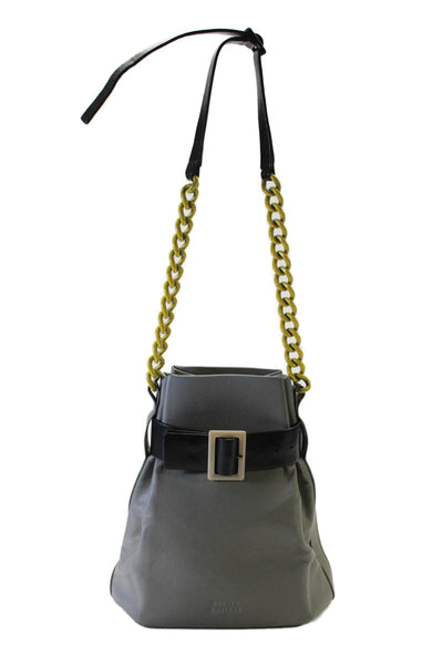 Matter Matters Womens Vegan Leather Buckle Detail Adjustable Bucket Bag Gray