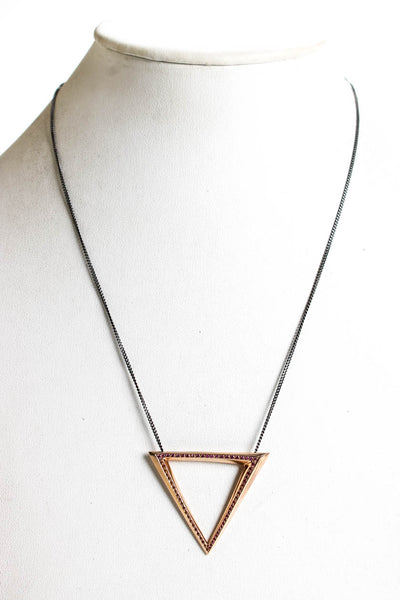 Hannah Womens 18K Rose Gold / Fine Silver Multistone Triangle Pendant Necklace 1