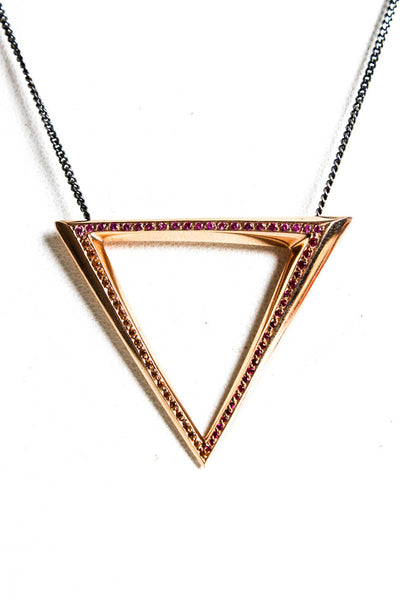 Hannah Womens 18K Rose Gold / Fine Silver Multistone Triangle Pendant Necklace 1