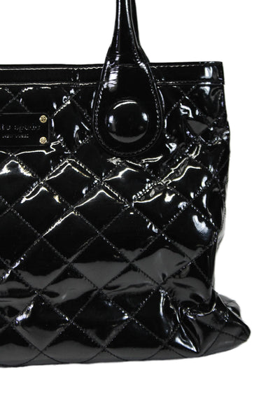 Kate Spade New York Womens Shiny Black Leather Quilted Large Tote Bag Handbag