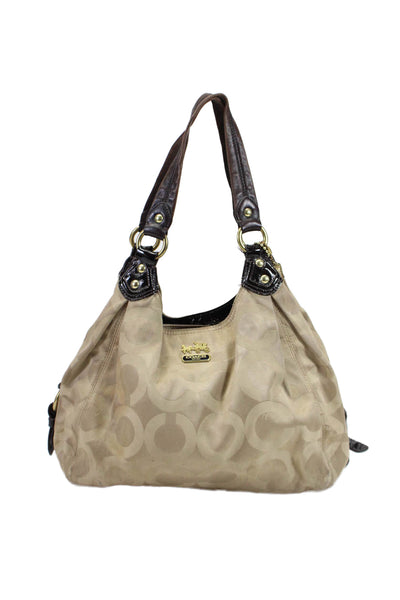 Coach Womens Beige Canvas Printed Leather Trim Hobo Shoulder Bag Handbag