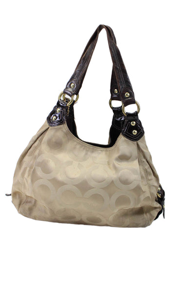 Coach Womens Beige Canvas Printed Leather Trim Hobo Shoulder Bag Handbag