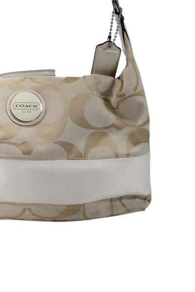 Coach Womens Beige Canvas Leather Trim Printed Zip Hobo Shoulder Bag Handbag