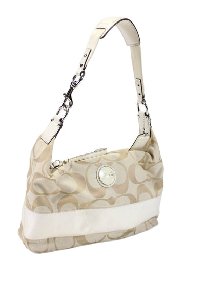 Coach Womens Beige Canvas Leather Trim Printed Zip Hobo Shoulder Bag Handbag