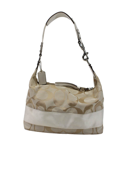 Coach Womens Beige Canvas Leather Trim Printed Zip Hobo Shoulder Bag Handbag