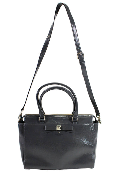 Kate Spade New York Womens Dark Gray Leather Large Satchel Bag Handbag