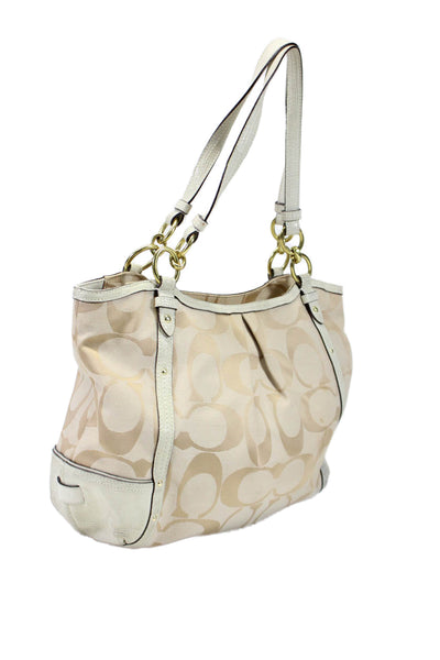 Coach Womens Beige Canvas Leather Trim Printed Medium Tote Shoulder Bag Handbag