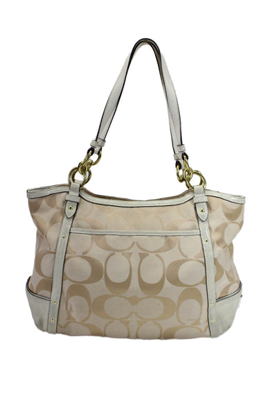 Coach Womens Beige Canvas Leather Trim Printed Medium Tote Shoulder Bag Handbag