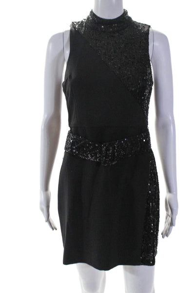 Jewel Badgley Mischka Womens Black Sequins Belt Sleeveless Cocktail Dress Size 4