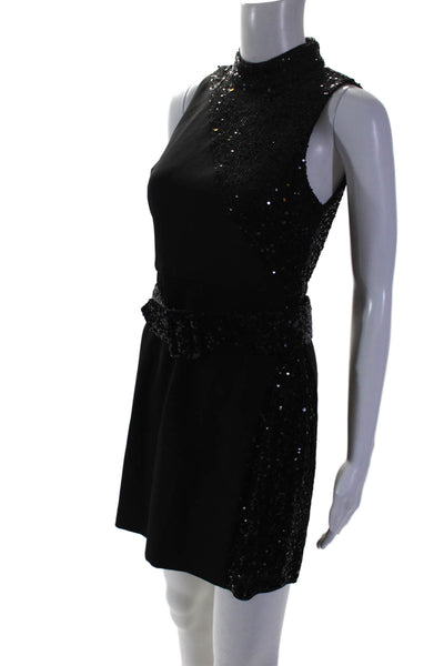 Jewel Badgley Mischka Womens Black Sequins Belt Sleeveless Cocktail Dress Size 4