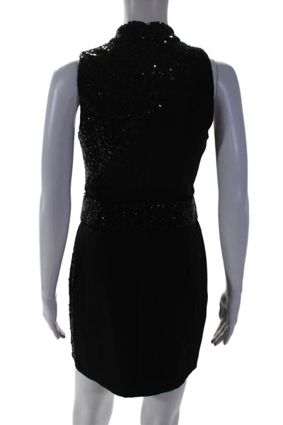 Jewel Badgley Mischka Womens Black Sequins Belt Sleeveless Cocktail Dress Size 4