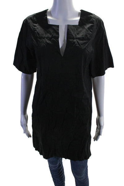 A.L.C. Womens Cotton Blend V-Neck Short Sleeve Tunic Blouse Top Black Size 4