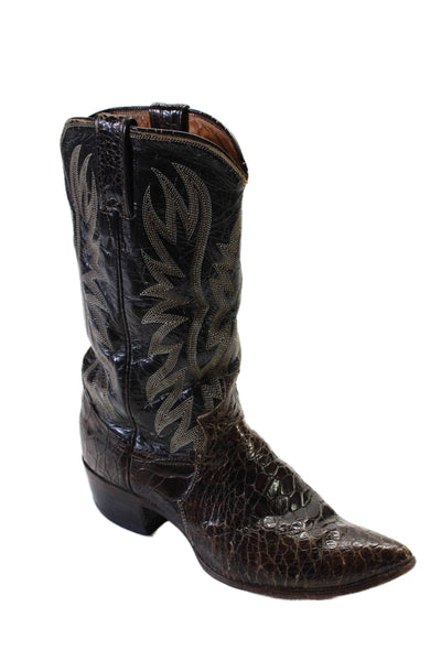 Justin Style Womens Leather Pointed Toe Embroidered Western Boots Brown Size 6.5