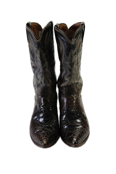 Justin Style Womens Leather Pointed Toe Embroidered Western Boots Brown Size 6.5