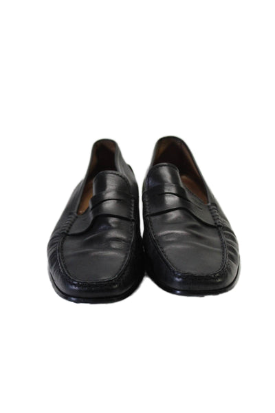 Tods Mens Slip On Square Toe Classic Loafers Black Leather Size 10.5