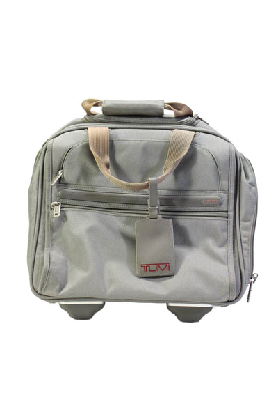 Tumi Mens Textured Leather Accented Wheeled Travel Suitcase Bag Gray