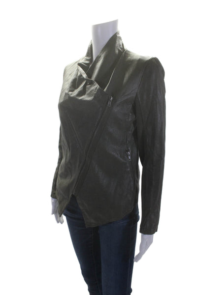 BB Dakota Womens Vegan Leather Two Pocket Long Sleeve Zip Up Jacket Green Size S