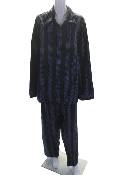 Guy Laroche Mens Cotton Geometric Striped Print Pajama Set Blue Size XL