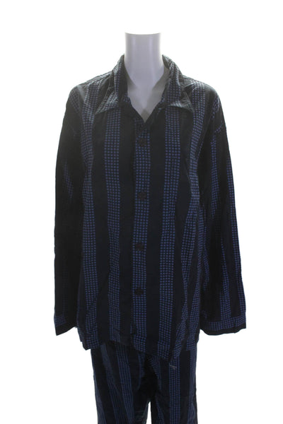 Guy Laroche Mens Cotton Geometric Striped Print Pajama Set Blue Size XL