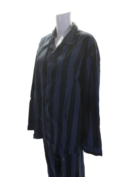 Guy Laroche Mens Cotton Geometric Striped Print Pajama Set Blue Size XL