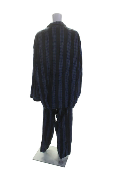 Guy Laroche Mens Cotton Geometric Striped Print Pajama Set Blue Size XL