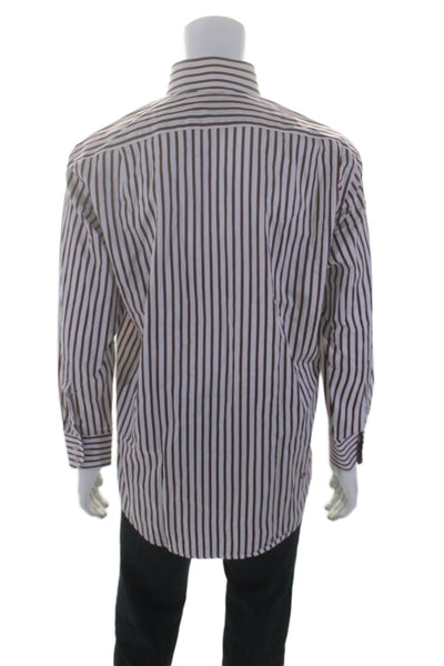 English Laundry Mens Cotton Striped Point Collar Dress Shirt White Size 32