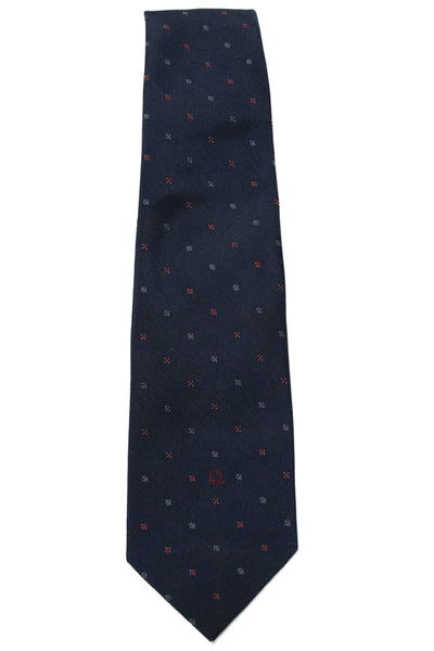 Christian Dior Mens Square Print Classic Length Necktie Navy Blue Red