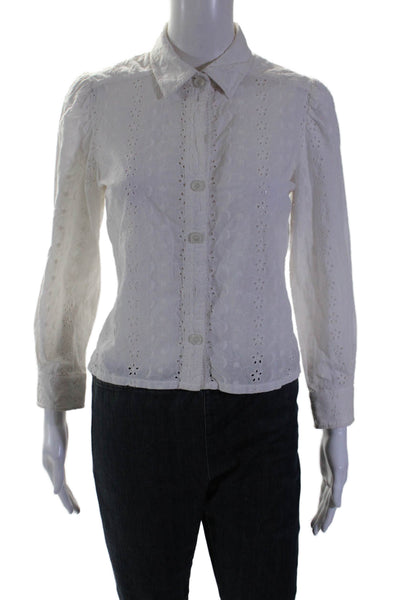 See by Chloe Womens Button Front Collared Eyelet Shirt White Cotton Size IT 38