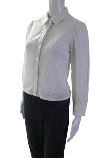 See by Chloe Womens Button Front Collared Eyelet Shirt White Cotton Size IT 38