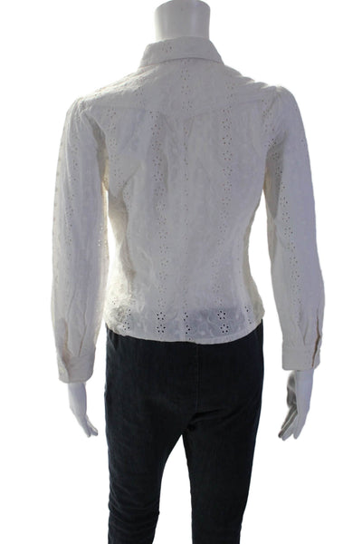 See by Chloe Womens Button Front Collared Eyelet Shirt White Cotton Size IT 38