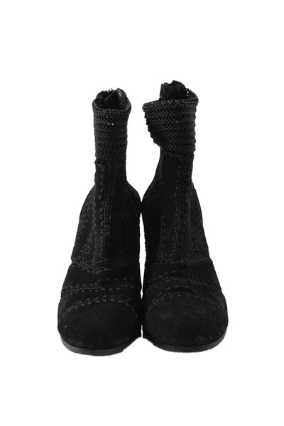 Silent D Womens Back Zip Block Heel Knit Trim Suede Booties Black Size 38